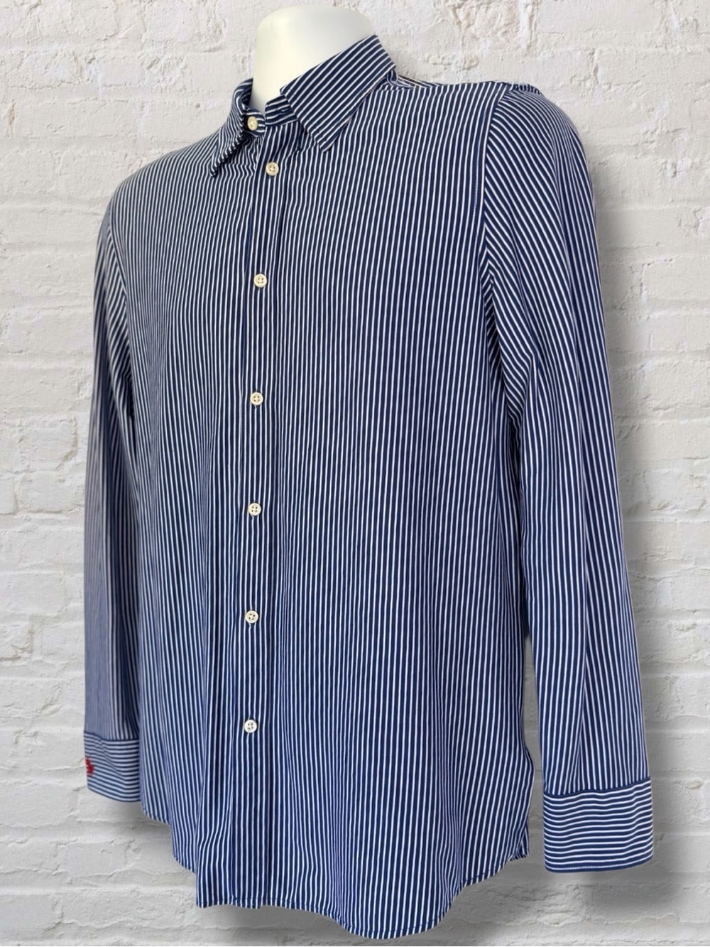 Polo Ralph Lauren Classic Fit Knit Dress Shirt Blue White Stripe Red Pony XL - Picture 9 of 14